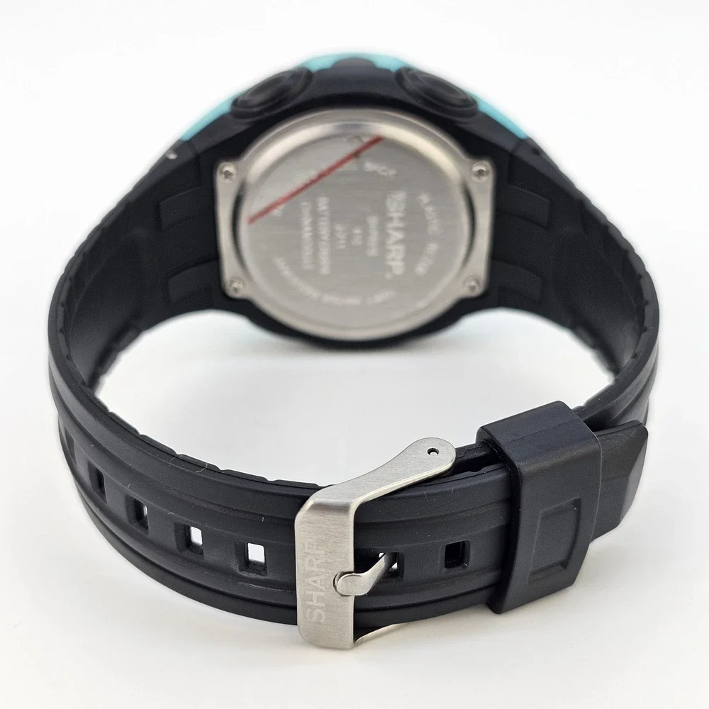 Sharp Men's Digital Watch 45MM Black Plastic Bands‎ New Battery LIGHT VERY WEAK